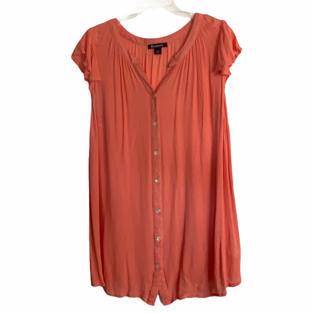 Roamans Pink Short Flutter Sleeve Tunic